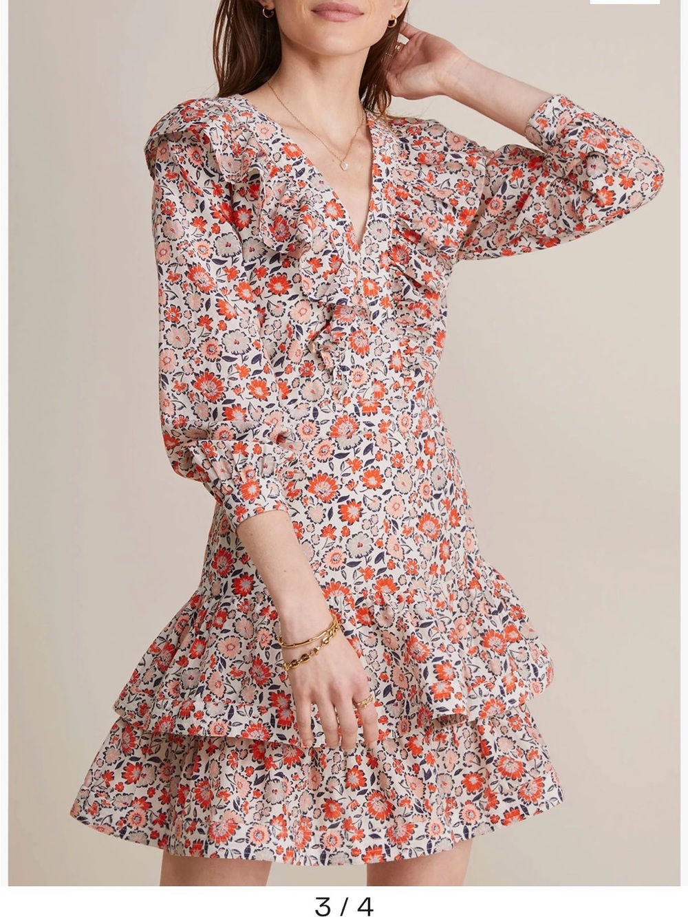Vineyard Vines Floral Cream Dress with Coral and Navy Print US 2